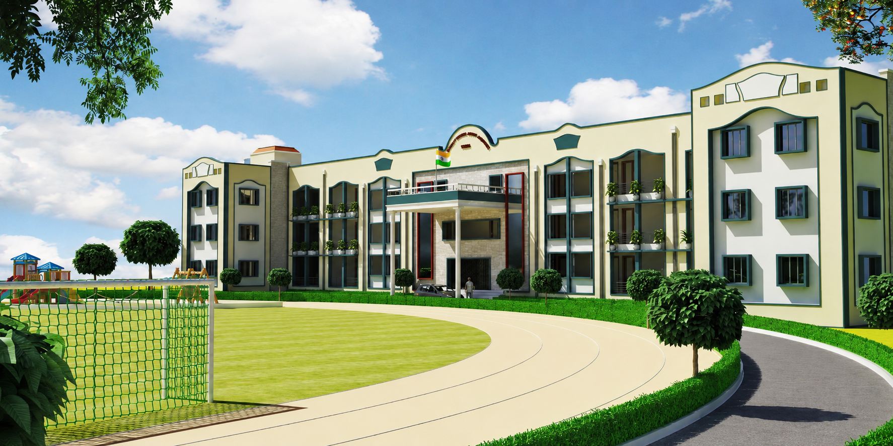 BCS Academy Sagar campus building with playground and running track